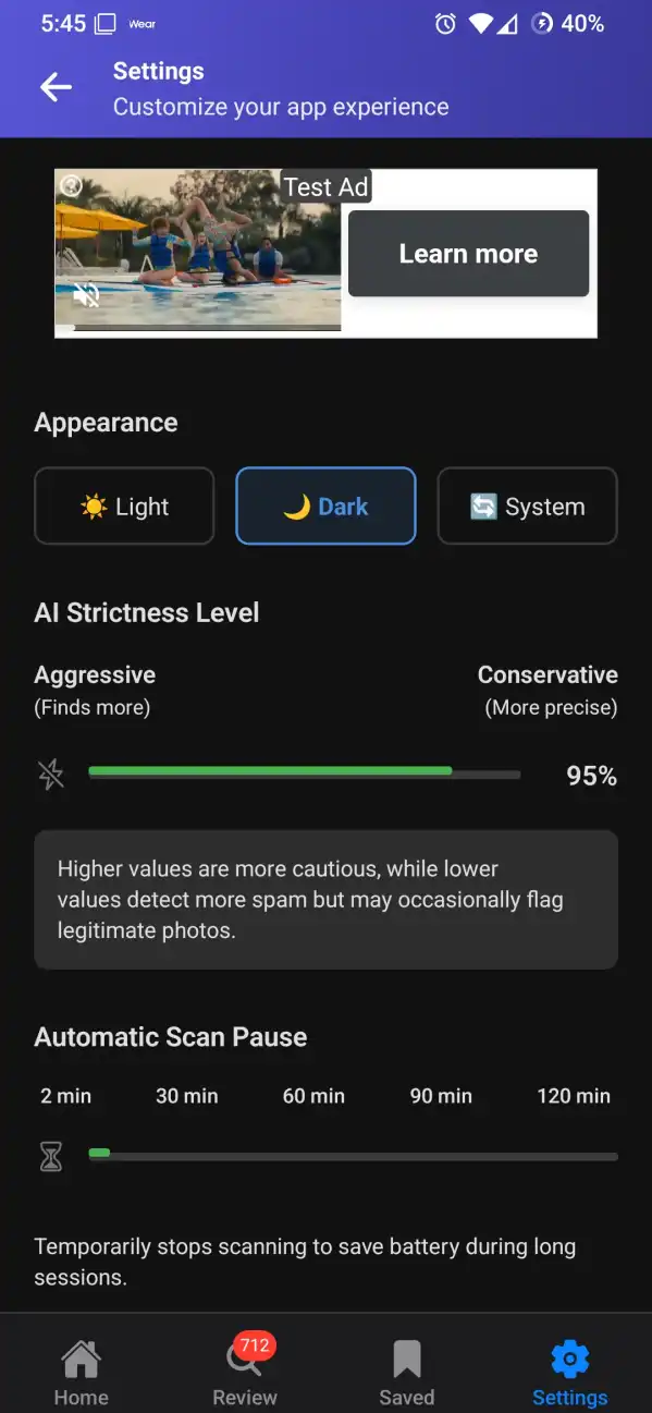 SmartCleno AI Strictness Setting
